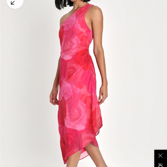 Pretty Serene Pink Floral One-Shoulder Midi Dress - Picture 3 of 4